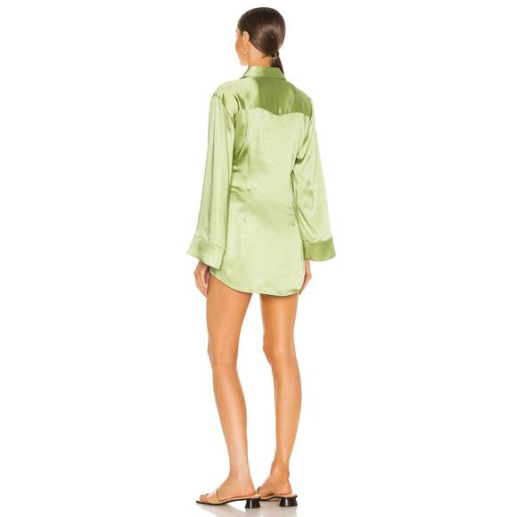 Song of style‎ Marta Mini Dress Pistachio Green Satin Button Front Sz XXS - Picture 4 of 12